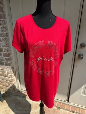 Pink, Victoria's Secret, PINK Fuchsia Rhinestone Logo, Shirt, Size XL